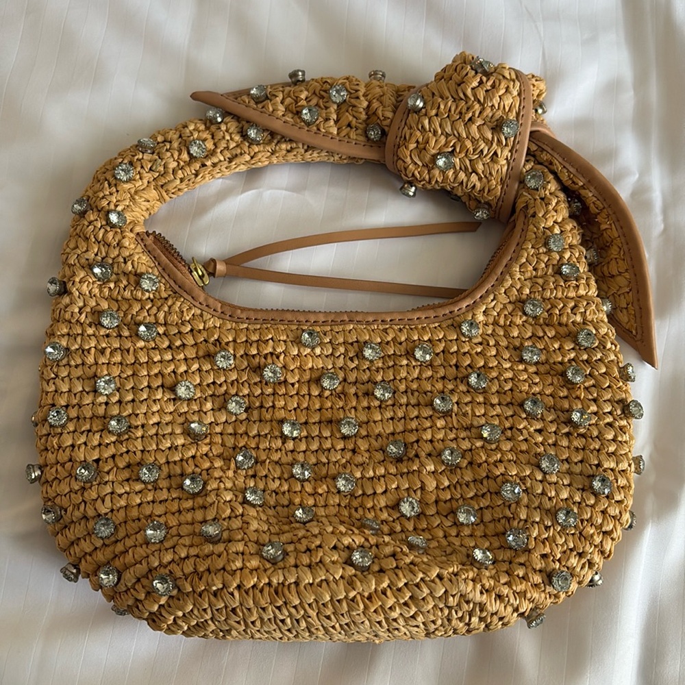Poolside Knotted Raffia Bag with embellishments